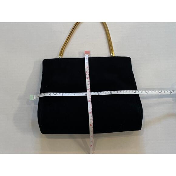 VTG Koret Black Kid Suede Evening Clutch/Purse with Mini Coin Purse, Gold Chain - Picture 10 of 11